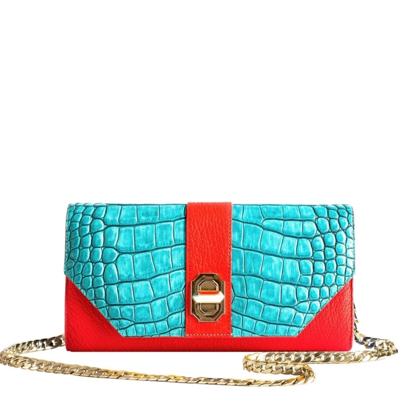 sac pochette bandoulère bleu rouge