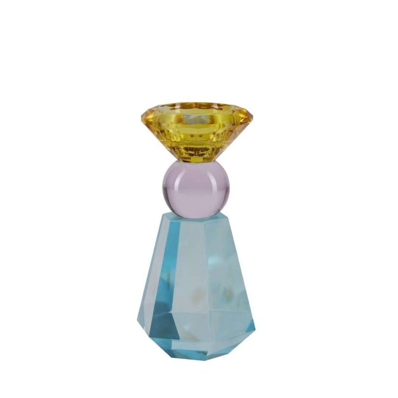 bougeoir en verre cristal bleu rose et jaune Miss étoile