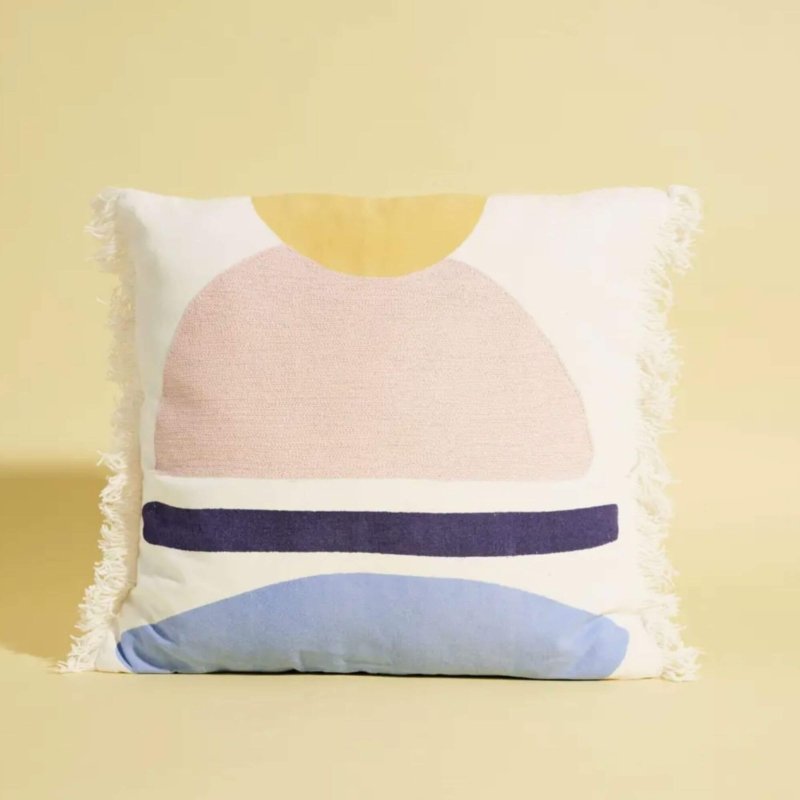 coussin carré bleu et rose